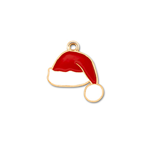 Colgantes met&aacute;licos gorro de pap&aacute; noel Dorado-rojo-blanco