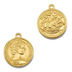 Colgantes Acero Inox moneda con barco/rostro Dorado