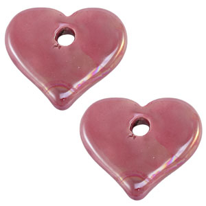 Abalorios de cer&aacute;mica griega DQ coraz&oacute;n Rosa magenta