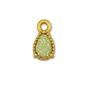Colgantes met&aacute;licos DQ gota Dorado-glitter  verde claro (sin n&iacute;quel)