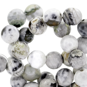 Piedra semipreciosa redonda 8mm faceteada &oacute;palo blanco-gris