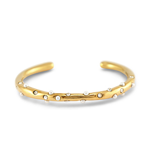 Pulseras Acero Inox bangle con imitaci&oacute;n de perlas Dorado