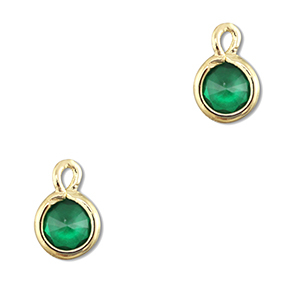 Colgantes de cristal redondos Verde esmeralda-dorado