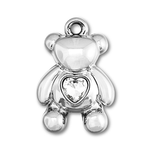 Colgantes llamativos oso con coraz&oacute;n Plateado