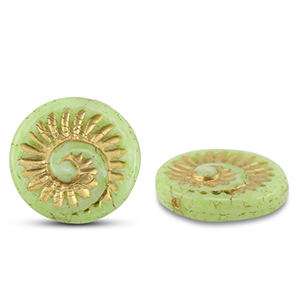 Abalorios Checos fossil shell 18mm Verde oliva-dorado