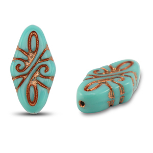 Abalorios Checos arabesque 19x9mm Turquesa verde-cobre