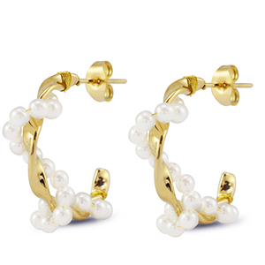 Pendientes Acero Inox con imitaci&oacute;n de perlas Dorado