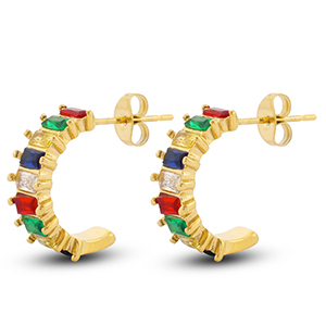 Pendientes Acero Inox Dorado-multicolor