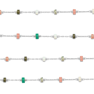 Fornituras Acero Inox cadena jasseron Mezcla de piedras naturales rondeles Plateado-multicolor