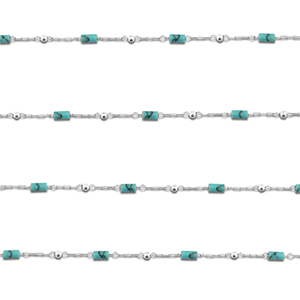 Fornituras Acero Inox cadena jasseron Howlita tubo Plateado-turquesa