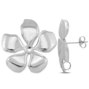 Fornituras Acero Inox pendientes flor con anilla Plateado