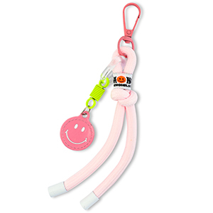 Llavero Smiley con cuerda Rosa claro-amarillo ne&oacute;n-blanco