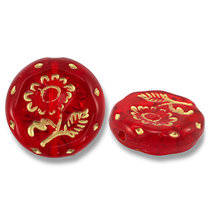 Abalorios acr&iacute;licos redondos con flor Rojo-dorado