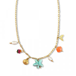 Cadenas Acero Inox con colgante estrella de mar Dorado-multicolor