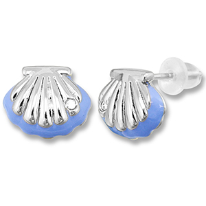 Metal TQ lat&oacute;n pendiente concha Plateado-azul carolina