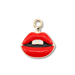 Colgantes met&aacute;licos esmalte kiss Dorado-rojo