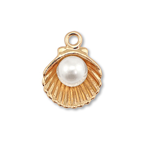 Colgantes met&aacute;licos esmalte conchas con perla Dorado-blanco