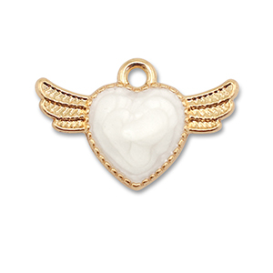 Colgantes met&aacute;licos esmalte coraz&oacute;n con ala Dorado-blanco