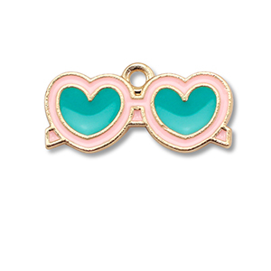 Colgantes met&aacute;licos esmalte gafas de sol de coraz&oacute;n Dorado-azul turquesa-rosa claro