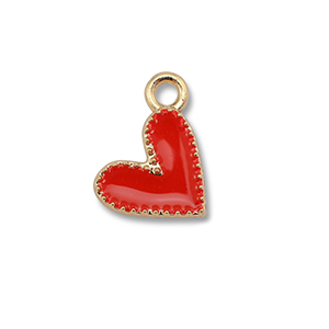 Colgantes met&aacute;licos esmalte coraz&oacute;n Dorado-rojo