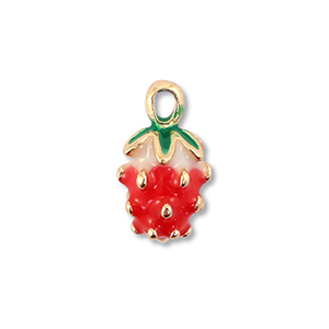 Colgantes met&aacute;licos esmalte fresa Dorado-rojo-verde