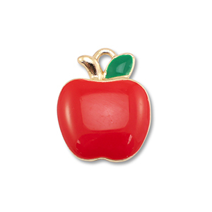 Colgantes met&aacute;licos esmalte manzana Dorado-rojo-verde