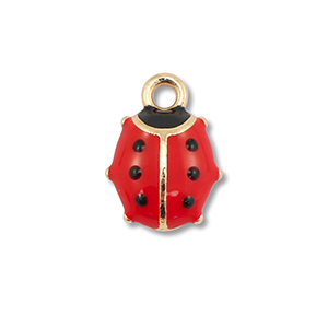 Colgantes met&aacute;licos esmalte mariquita Dorado-rojo-negro