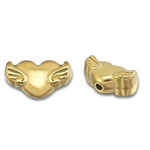 Abalorios Acero Inox coraz&oacute;n con ala Dorado