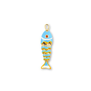 Metal TQ lat&oacute;n colgante pez Dorado-azul claro-amarillo-blanco