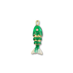 Colgantes de lat&oacute;n Eco-brass&reg; pez Dorado-verde-blanco