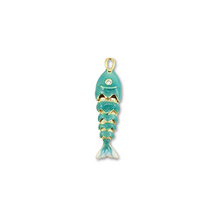 Colgantes de lat&oacute;n Eco-brass&reg; pez Dorado-turquesa-blanco