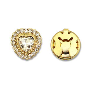 Cubrebotones de lat&oacute;n Eco-brass&reg; zirc&oacute;n coraz&oacute;n Dorado-cristal