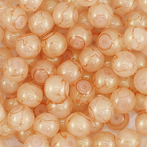 Abalorios de vidrio con glitter 8 mm Naranja coral-dorado