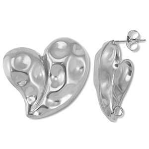Fornituras Acero Inox pendientes coraz&oacute;n con anilla Plateado