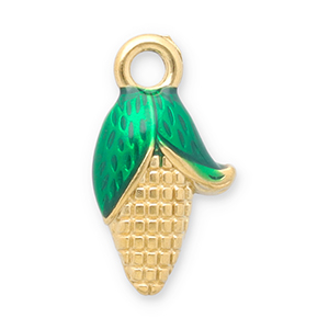 Colgantes Acero Inox mazorca de ma&iacute;z Dorado-verde
