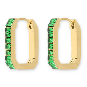 Pendientes Acero Inox criollas rect&aacute;ngulo con strass Dorado-verde