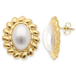 Pendientes Acero Inox &oacute;valo Dorado-blanco