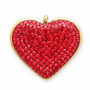 Colgantes Acero Inox coraz&oacute;n Dorado-rojo