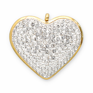 Colgantes Acero Inox coraz&oacute;n Dorado-cristal