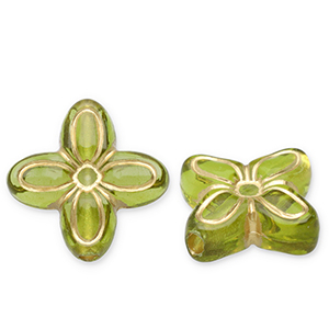 Abalorios acr&iacute;licos flor Verde oliva-dorado