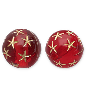 Abalorios acr&iacute;licos 12 mm redondos con estrellas Rojo-dorado