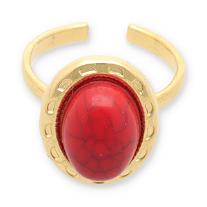 Anillos Acero Inox con imitaci&oacute;n de piedra natural Dorado-rojo