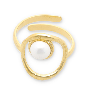 Anillos Acero Inox perlas Dorado-blanco