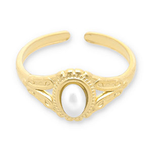 Anillos Acero Inox perlas Dorado-blanco