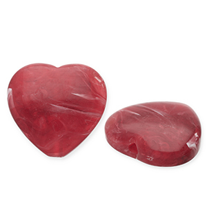 Abalorios acr&iacute;licos coraz&oacute;n Rojo-blanco