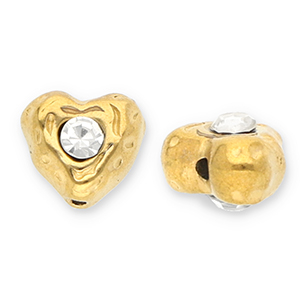 Abalorios Acero Inox coraz&oacute;n con strass Dorado-transparente