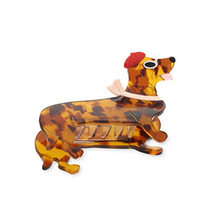 Accesorios pinza para el pelo perrito salchicha con pa&ntilde;uelo Marr&oacute;n-nude-rojo