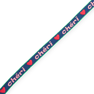 BY31&reg; Cinta con texto lineas "Ch&eacute;ri" Azul oscuro-rosa claro-rojo-verde