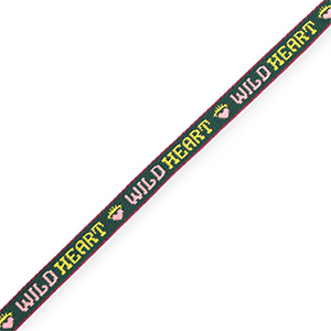 BY31&reg; Cinta con texto lineas "Wild Heart" Verde oscuro-rosa claro-giallo-p&uacute;rpura