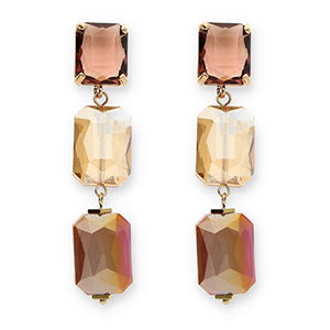 Pendientes de Cristal rect&aacute;ngulo Burdeos-naranja &aacute;mbar-rosa malva oscuro cubierta AB